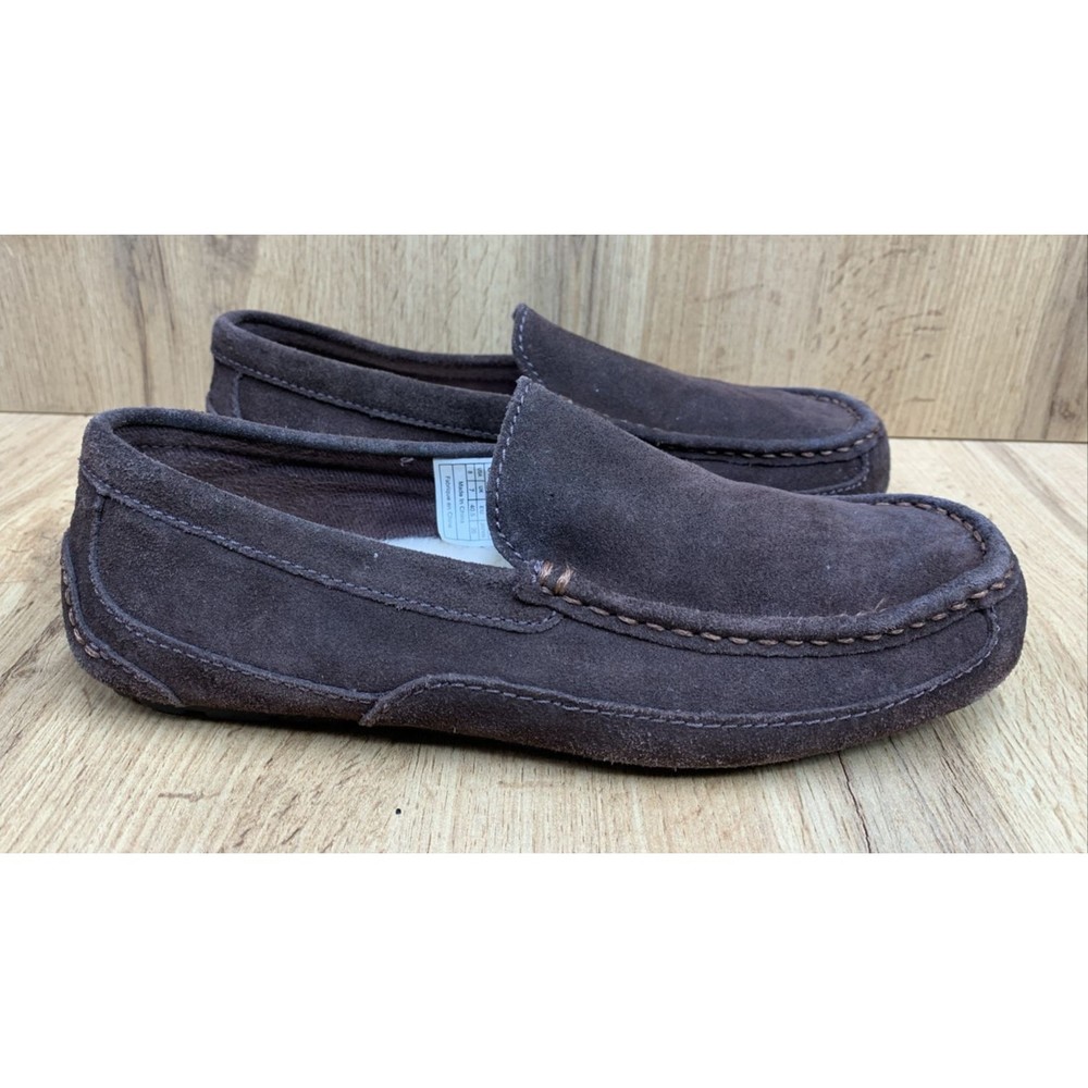 UGG Men’s 8 Alder Suede Slip On Loafers Sheepskin Lining Black Slippers 1003419 - Picture 2 of 16